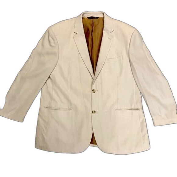 Pronto Moda Elite Cream Wool Silk Bamboo Woven Texture 2 Button Sport Coat 42R - Picture 1 of 14